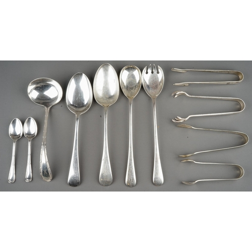 272 - A collection of silver plated spoons and serving implements, etc, including a pair of Art Deco Elkin... 