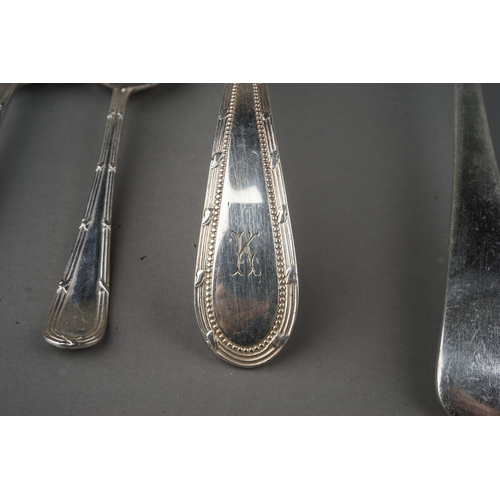 272 - A collection of silver plated spoons and serving implements, etc, including a pair of Art Deco Elkin... 