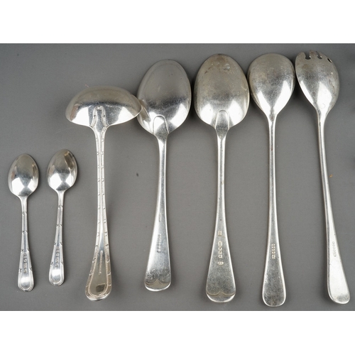 272 - A collection of silver plated spoons and serving implements, etc, including a pair of Art Deco Elkin... 