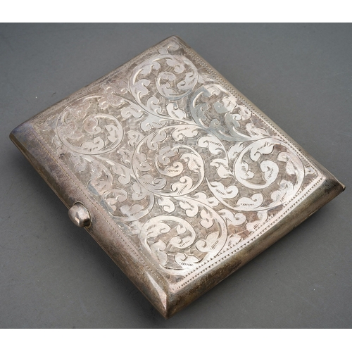 276 - A George V engraved silver cigarette case, gilt interior, hallmarked WH, Birmingham, 1912, approx 2.... 