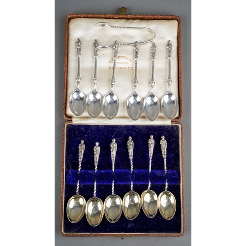 284 - A set of six late Victorian silver Apostle top teaspoons, hallmarked JR, Sheffield, 1894 and a simil... 