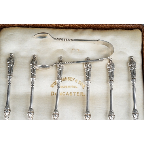 284 - A set of six late Victorian silver Apostle top teaspoons, hallmarked JR, Sheffield, 1894 and a simil... 