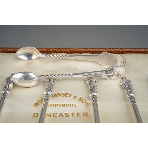 284 - A set of six late Victorian silver Apostle top teaspoons, hallmarked JR, Sheffield, 1894 and a simil... 