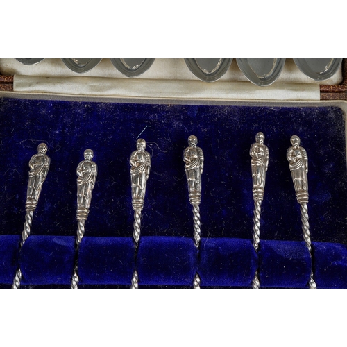 284 - A set of six late Victorian silver Apostle top teaspoons, hallmarked JR, Sheffield, 1894 and a simil... 