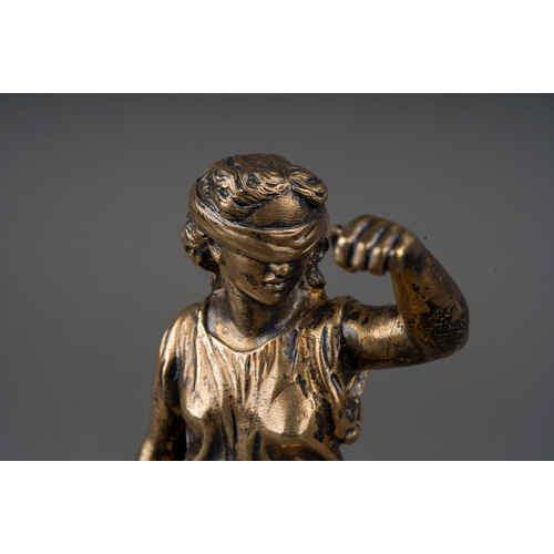 288 - A Victorian silver gilt female figure of Justice, cast as blind folded with arm raised (lacks scales... 