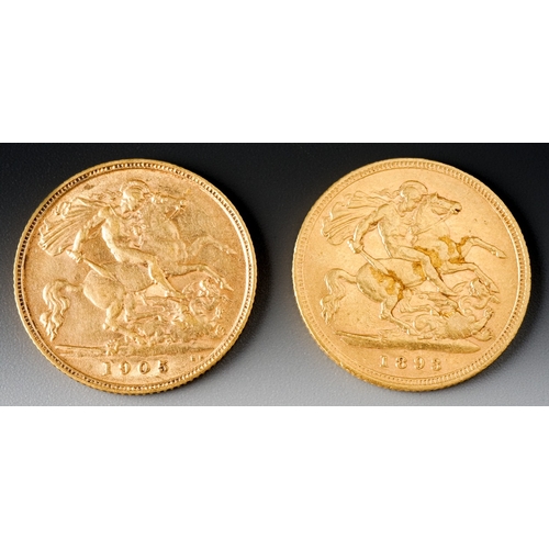 295 - Two half sovereigns, 1893 ans 1905