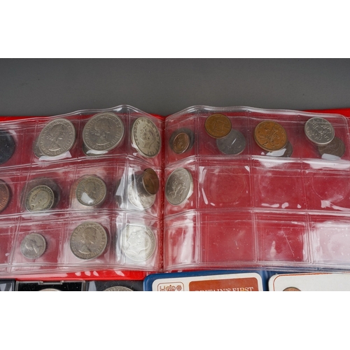 296 - A small collection of coins including three £5 coins and four £2 coins, assorted commemorative crown... 