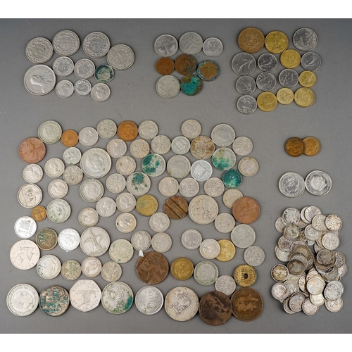 300 - A bag of assorted Victorian to Elizabeth II British coins and a small quantity of foreign coins, inc... 