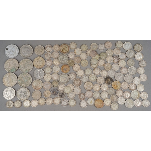 304 - Coins: a Hignetts Pilot Flake tin containing over eighty threepence pieces, mostly Victorian and Edw... 