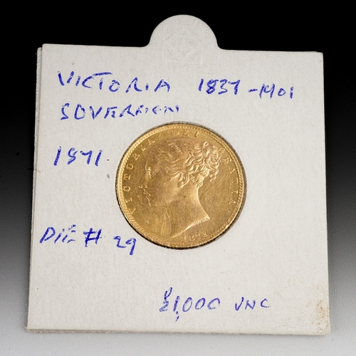 305 - Victoria  Full shield back Sovereign 1871, uncirculated