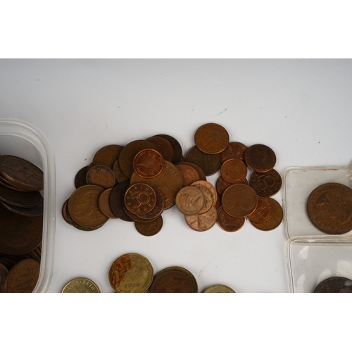 310 - Large quantity of British and European coinage to include pennies ect.