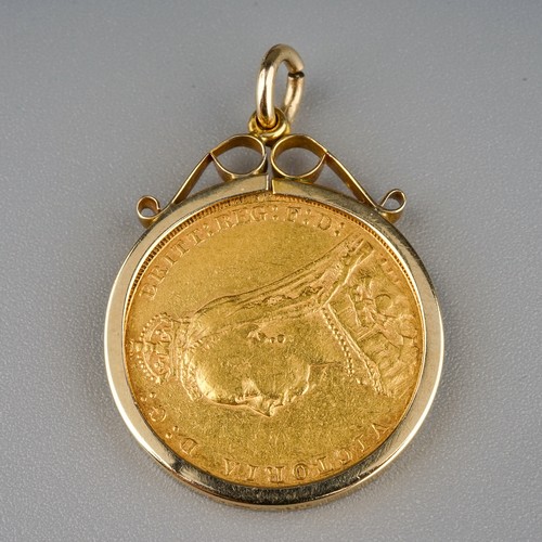 313 - 1888 Full sovereign in 9 ct gold mount, gross weight 9.3g