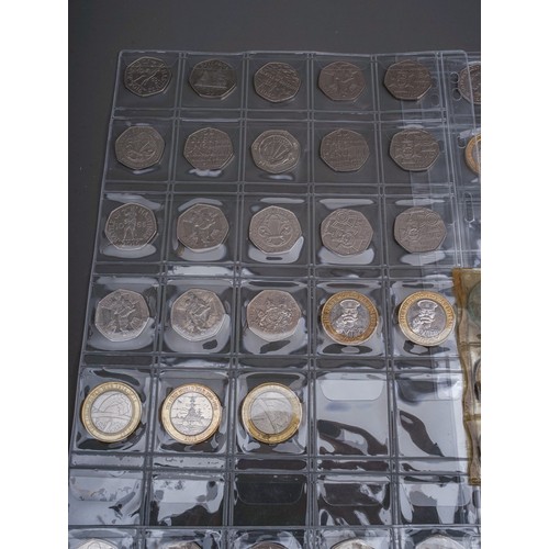 319 - A collection of coins and stamps in folder and loose, coins include fifty seven £2 coins, approximat... 