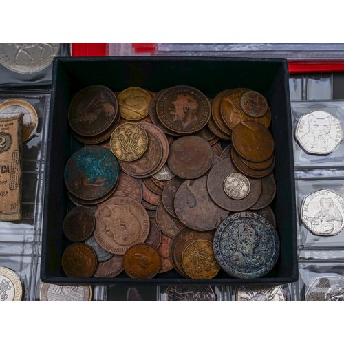 319 - A collection of coins and stamps in folder and loose, coins include fifty seven £2 coins, approximat... 