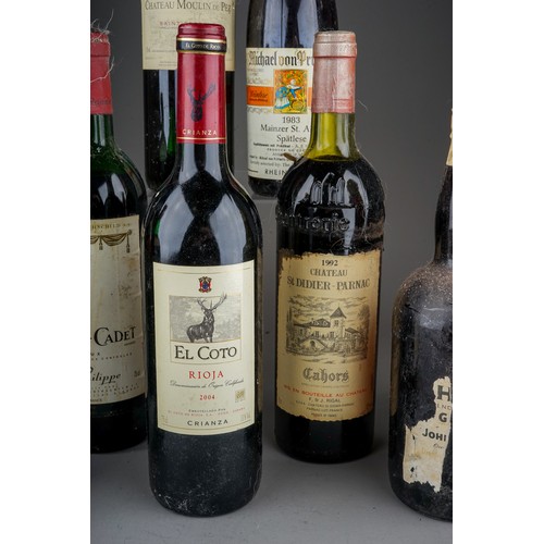 323 - Nine bottles of port, whisky and wine, comprising Dow's 1986 Quinta Do Bomfim vintage port, a bottle... 