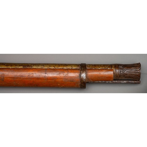 331 - A large 19th Century Afghan Jezail Matchlock Rampart Gun Wooden stock and decorative barrel, around ... 