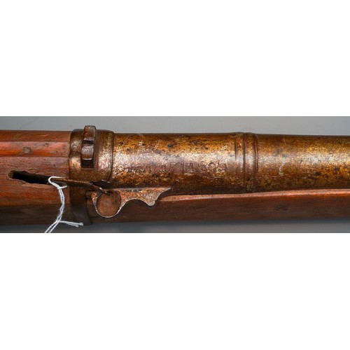 331 - A large 19th Century Afghan Jezail Matchlock Rampart Gun Wooden stock and decorative barrel, around ... 