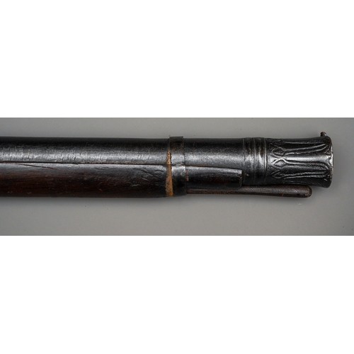 332 - An unusually large 19th  Century Afghan Jezail Match lock Rampart Gun wooden stock and decorative ba... 