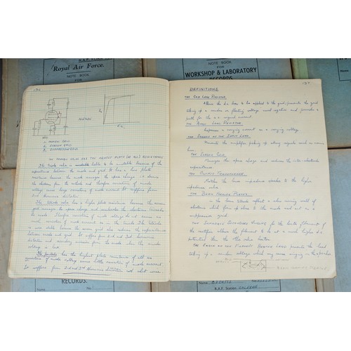 335 - Seven Royal Air Force Note Books for Workshop & Laboratory Records, R.A.F. Form 620, a mixture of pa... 