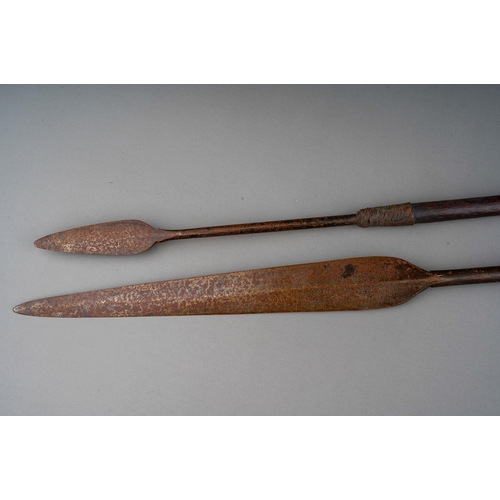 346 - Pair of African wire bound Assegi type spears, both with bound repairs, approx. 125-135 cm long