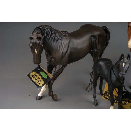 381 - Four Beswick horses foal, comprising Black Beauty, matt, model no.2466, Black Beauty foal, matt, mod... 