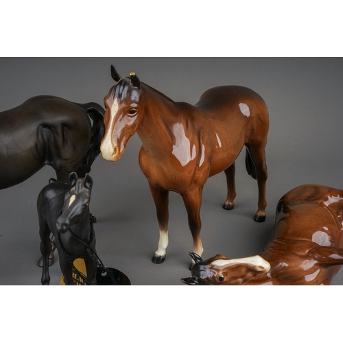 381 - Four Beswick horses foal, comprising Black Beauty, matt, model no.2466, Black Beauty foal, matt, mod... 