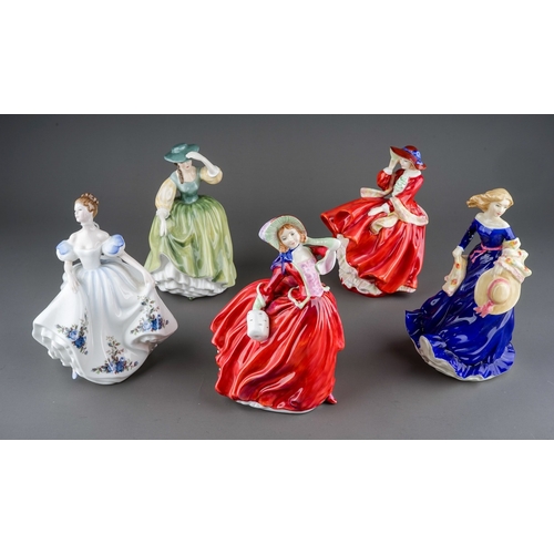 387 - Five Royal Doulton lady figures, comprising 'Beatrice HN3263, 'Moonlight Stroll' HN3954, 'Buttercup'... 