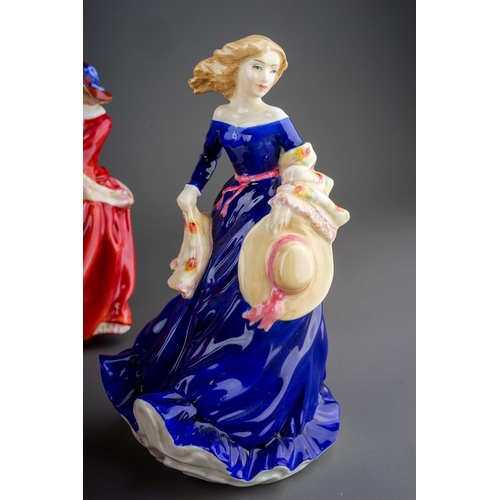 387 - Five Royal Doulton lady figures, comprising 'Beatrice HN3263, 'Moonlight Stroll' HN3954, 'Buttercup'... 