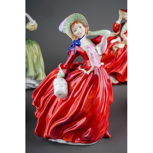 387 - Five Royal Doulton lady figures, comprising 'Beatrice HN3263, 'Moonlight Stroll' HN3954, 'Buttercup'... 