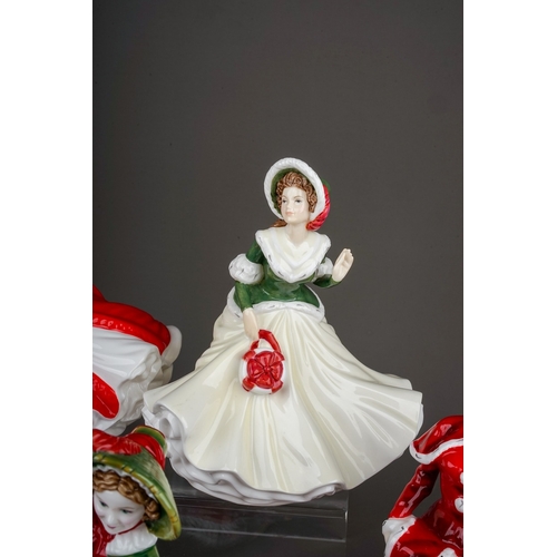 396 - Five Royal Doulton Christmas lady figures, comprising Christmas Day 2000 HN4242, 2003 HN4552, 2005 H... 