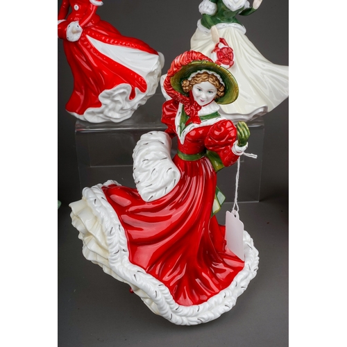 396 - Five Royal Doulton Christmas lady figures, comprising Christmas Day 2000 HN4242, 2003 HN4552, 2005 H... 