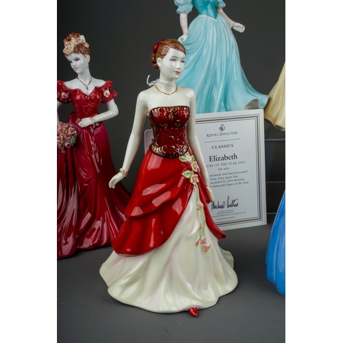 397 - Six Royal Doulton / Coalport lady figures, the Royal Doulton comprising  Elizabeth - figure of the y... 