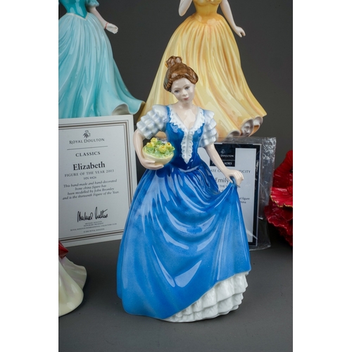 397 - Six Royal Doulton / Coalport lady figures, the Royal Doulton comprising  Elizabeth - figure of the y... 