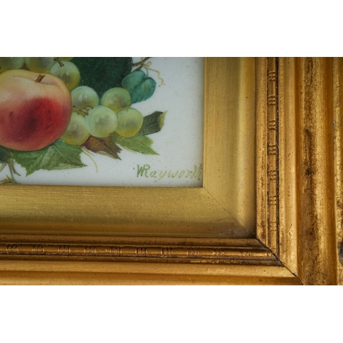 402 - W Rayworth (ex Worcester porcelain painter)
Still life with fruit (grapes, apples, peach and pears)
... 