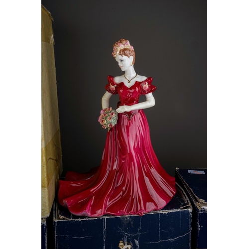 405 - A collection of seven Royal Doulton, Royal Worcester and Coalport lady figures, the Royal Doulton co... 