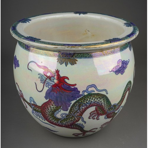 410 - A Maling lustre ware Dragon jardiniere, pattern no 3206, circa 1926-29, decorated with Chinese five ... 