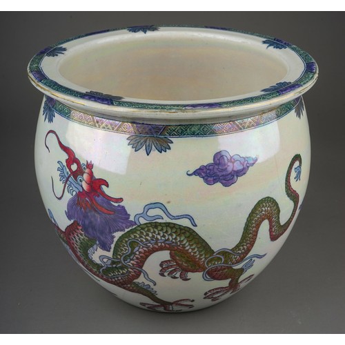 410 - A Maling lustre ware Dragon jardiniere, pattern no 3206, circa 1926-29, decorated with Chinese five ... 