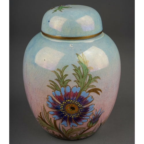 416 - An early 20th Century Carlton Ware lustre ginger jar and cover, decorated with daisies on pale blue ... 