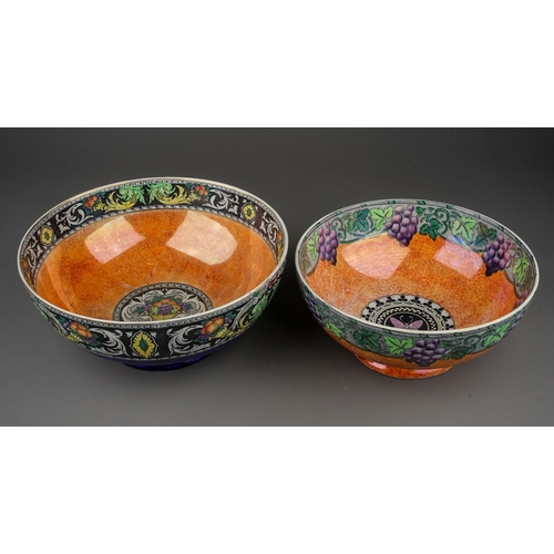 425 - Two Maling Classic bowls to include: 
1. Bacchus?, with grape and vine leaf border, central butterfl... 