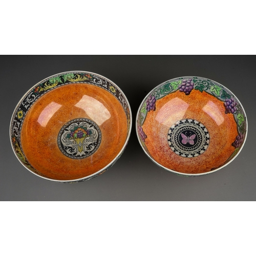 425 - Two Maling Classic bowls to include: 
1. Bacchus?, with grape and vine leaf border, central butterfl... 