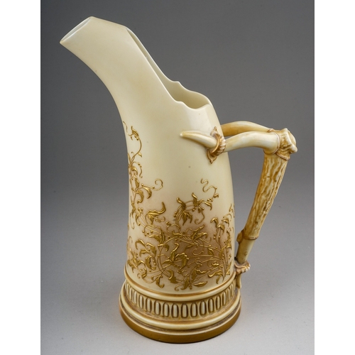 427 - A Royal Worcester ivory ground tusk jug, decorated with raised gilt foliate decoration, shape no.111... 