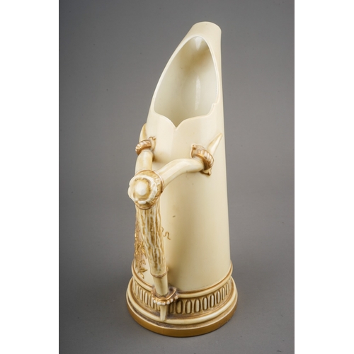 427 - A Royal Worcester ivory ground tusk jug, decorated with raised gilt foliate decoration, shape no.111... 