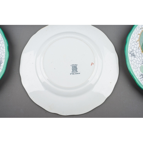 430 - A Copeland Late Spode ten piece dessert service printed and tinted with a green dragon on a crackle ... 