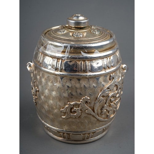 433 - Royal Doulton silver lustre tobacco jar, mounted with hallmarked silver rim and knop, marked to base