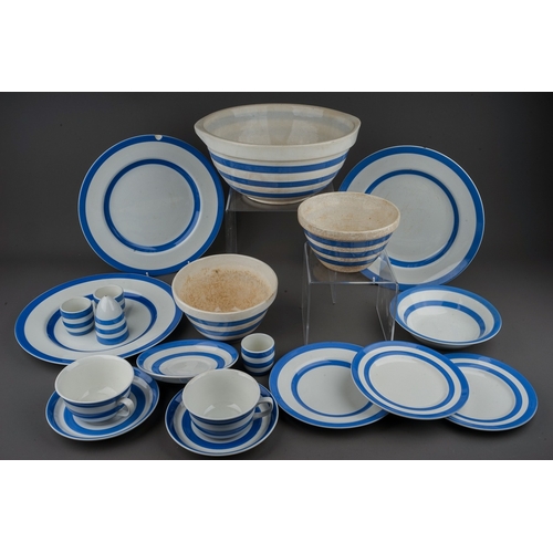 442 - A collection of early T.G Green Cornish ware blue and white kitchen  dinner and tea wares to include... 