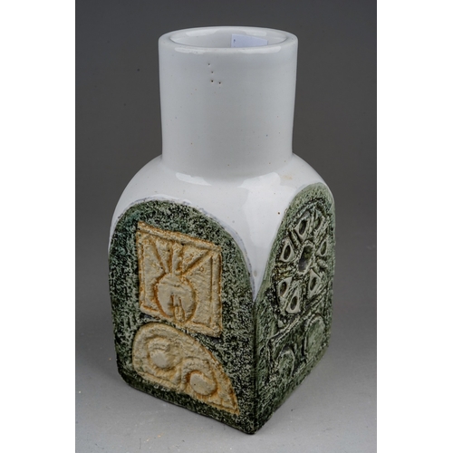 445 - A Troika spice jar, white, green and buff ground with incised decoration, painted marks and initiall... 