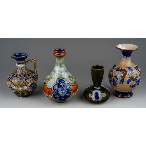 446 - Four pieces of late 19th and early 20th century Doulton stoneware, including a Lambeth jug with inci... 