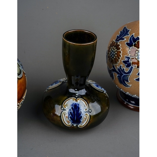 446 - Four pieces of late 19th and early 20th century Doulton stoneware, including a Lambeth jug with inci... 