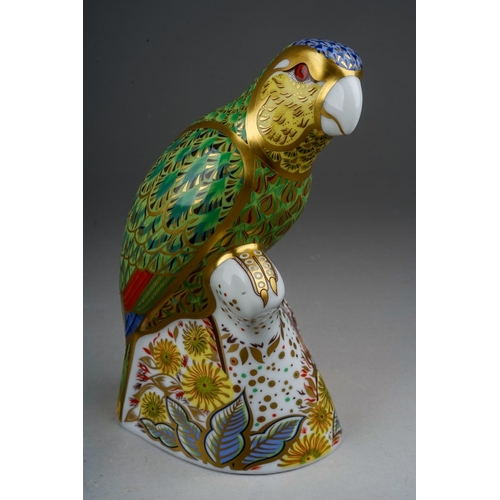 450 - A Royal Crown Derby limited edition Amazon Green Parrot, no.1244 of 2500, gold stopper, first qualit... 