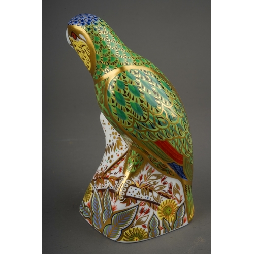 450 - A Royal Crown Derby limited edition Amazon Green Parrot, no.1244 of 2500, gold stopper, first qualit... 